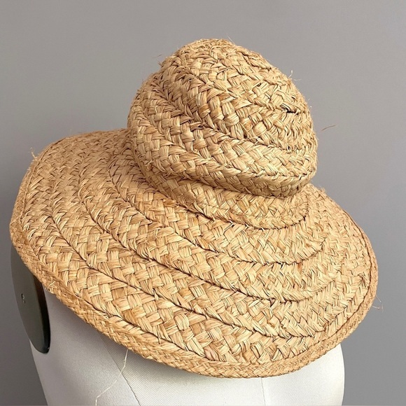 Vintage Natural Straw Raffia Floppy Large Brimmed Hat - O/S - Picture 2 of 6